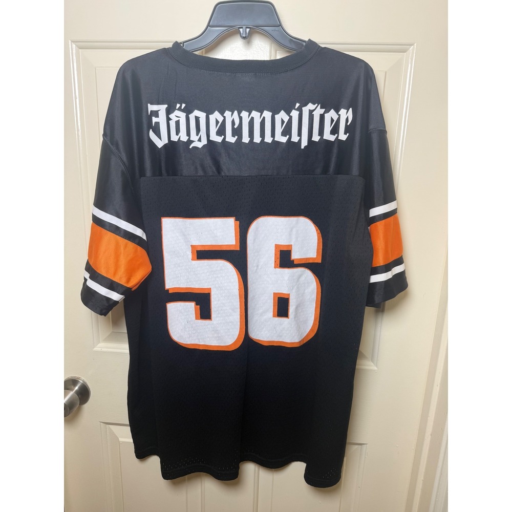 Jagermeister Mens Football Jersey Black Orange Number 56 Mesh Shirt XL
